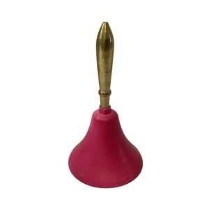 Vintage Pinkish Red and gold metal handbell Made In India 6” Tall  3” Base